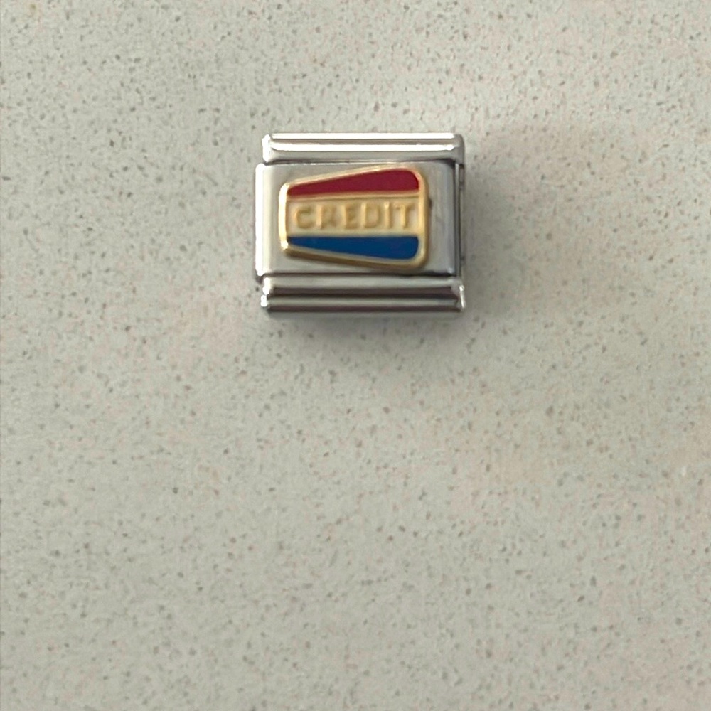 Zoppini stainless steel & gold Credit Charm with Red and Blue Accents
